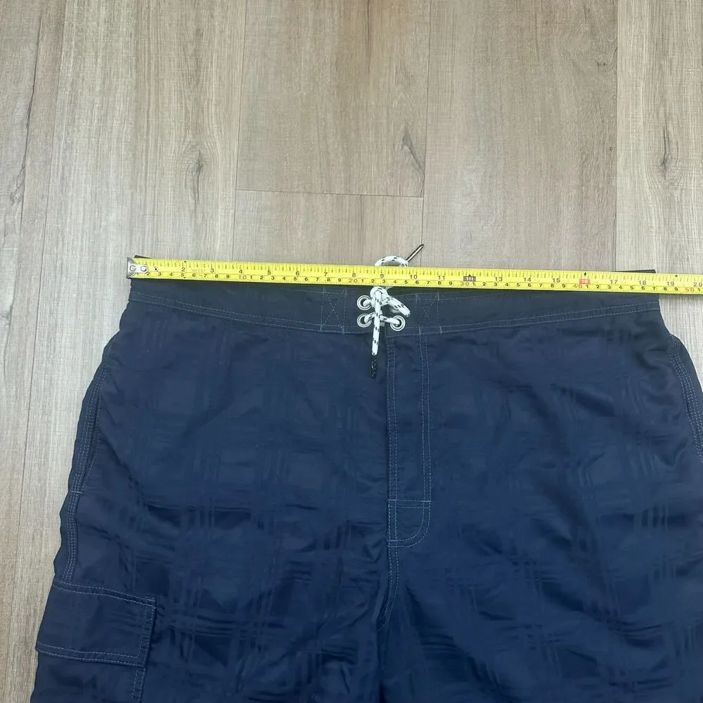 Tommy Bahama Relax Men's XL Navy Blue Plaid Zip Tie Pockets Board Shorts